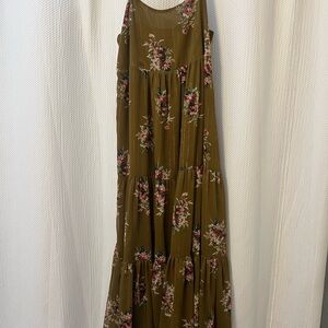 Madewell Olive Green Floral Tiered Maxi Dress